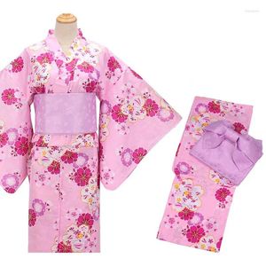 Etniska klädkvinnor 6st set japanska traditionella kimono blommor tryck yukata sätter hösten lång klänning cosplay kostym utförande slitage