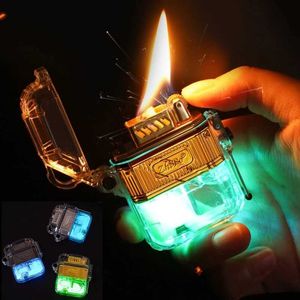 Lighters Windproof Kerosene Lighter Transparent Waterproof Unusual Oil Tank Creative Retro Flint Petroleum Smoking Accessories