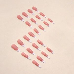 False Nails 24pcsシンプルなロングアーモンドフェイクホワイトフランスのスティレットウェアラブルプレスフルカバーの取り外し可能なネイルチップ