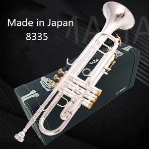Feito no japão qualidade 8335 bb trompete b latão plano banhado a prata instrumentos musicais de trompete profissional com estojo de couro