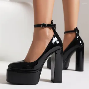 Sapatos de vestido plataforma de salto alto bombas mulher 2023 tiras de tornozelo preto vermelho branco mulheres saltos tira dança de casamento senhoras tamanho grande