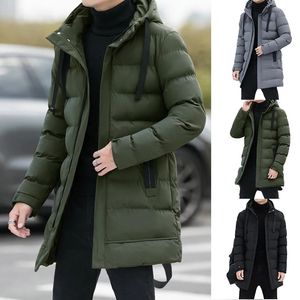 Herr ner parkas män varm lång pufferjacka tjockare quiltad midlängd huva kappa vinter casual outwear överrock parka 231023