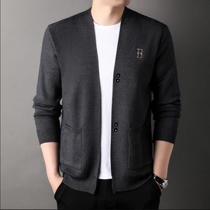 Moda masculina de alta qualidade Cardigans de malha solider Sweaters Me's Casual Trendy embriody B letra Casacos mangas compridas preto pluz tamanho jaqueta