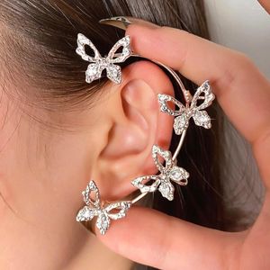 Backs Earrings Silver Color Metal Crystal Butterfly Ear Clips For Women Sparkling Zircon Cuff Clip Wedding Girls Jewelry Gift