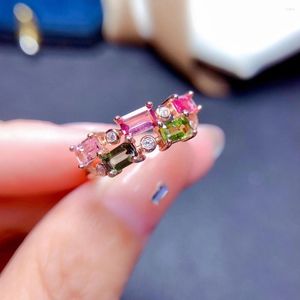 クラスターリングファッションマルチカラートルマリンリングパーティー3mm 5mmナチュラルシルバーギフトウーマン