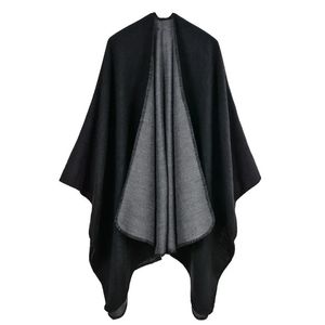 Damen-Umhang, warm, gestrickt, einfarbig, Schal, dick, übergroß, Wollschal, Wickeltuch, Damen-Umhang, vorne offen, Acryl, gewebt, Poncho, Stola 231023