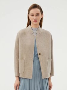 Women's Wool Blends Caixingle 2023 Autumn and Winter Coat Pure Reversible Woolen Stand Collar svans beskuren topp 231023