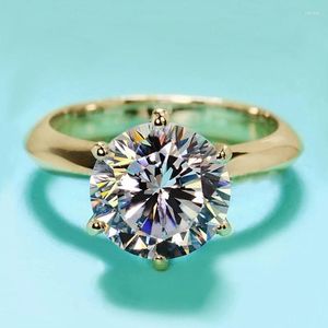 Cluster Rings Fashion 3CT Diamond Ring Solitaire Woman 925 Sterling Silver Yellow Gold Moissanite Engagement Wedding Jewelry