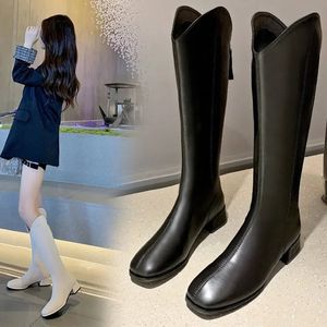 Boots Fashion Knee High Womens Winter Thick Heel Long Slip on Autumn Shoes Woman Längd 3443 231023
