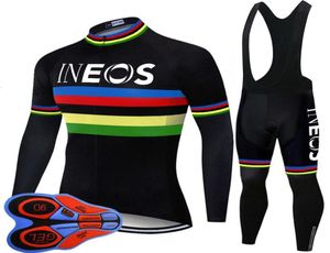 Män ineos Team Cycling Longeplees Jersey Bib Pants Set 2020 Ropa Ciclismo Bicycle MTB Kläder Fashion Sportwear S210303629424983516631