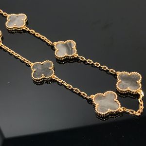 Collana con quadrifoglio Set di gioielli realizzati in ossidiana Collana di alta qualità di design placcato oro 18 carati Regalo premium per la fidanzata 037