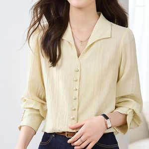 Women's Blouses Office Lady Long Sleeve Blouse Fashion Women Casual Loose Button Up Turn Down Collar Shirts Woman Tops Clothes 29315