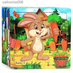 Other Toys New 20 Piece Montessori 3d Puzzle Cartoon Animal Vehicle Jigsaw Wood Puzzle Game Early Learning Educational Toys For ChildrenL231024