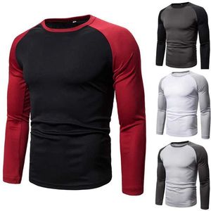 T-shirt da uomo 2023 Nuovi uomini Casual T-shirt abbinate ai colori Manica lunga Girocollo Palestra Bodybuilder T-shirt elastiche Moda Patchwork Pullover Top