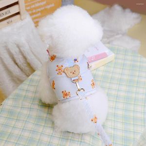 Dog Collars Four Seasons Cotton Cute Bear Stripes Chest Braces Set Cat Puppy Than Poodle Clothes Harness And Leash