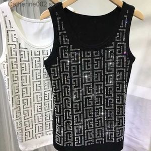 Damen Tanks Camis Schwerindustrie Hot Drill Große Weste Frauen Geometrische Buchstaben Schwarz Top Damen Frühling Sommer Tank Top T231024