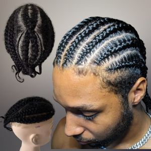 Peruvian Virgin Human Hair Ersättning nummer 8 Afro-American Corn-flätor Toupee 8x10 Full spetsenhet för svarta män
