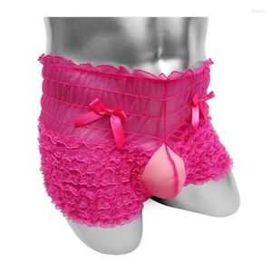 Külot Çiçek Dantel Sissy Panties ile Penis Koşusu Erkekler İç çamaşırı Seksi iç çamaşırı etek kulüp giysileri fırfırlı çiçeklenme şort