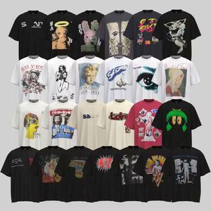 abiti firmati vintage da uomo magliette invecchiato lavato sciolto oversize schiuma alfabeto stampa chiesa croce girocollo High Street Hip Hop donna ritratto t-shirt grafiche abbigliamento