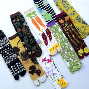 Women Socks Japanese Cotton Cartoon Split Toe Tabi Men Left Right Different Comfortable Two Fingers Flip Flops