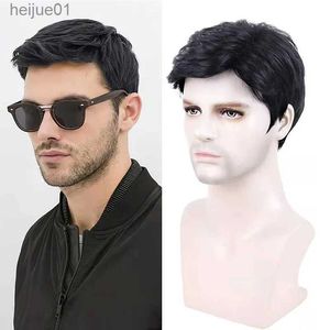 Perucas sintéticas homens sintéticos curto peruca reta preto para cabelo masculino fleeciness realista natural chapelaria cabelo resistente ao calor para festa diária l231024