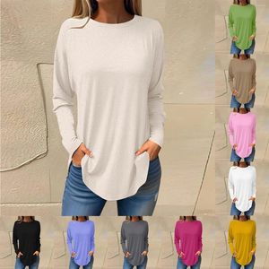 Camicette da donna T-shirt a maniche lunghe da donna Tunica elegante Casual Autunno Girocollo Camicia a fondo Plus Size Tinta unita Pullover allentato Blusas