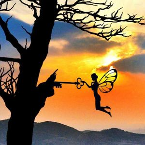 Trädgårdsdekorationer Fairy Silhouette Staty Black Iron Art Decorative Metal Crafts Outdoor Tree Branch Elf Ornament för uteplats