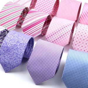 Bow Ties Bright Pink Men Classic Striped Jacquard Woven Slits Skinn smokar