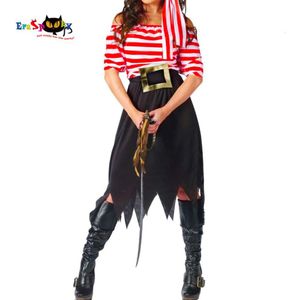 Cosplay Women Girl Crew Costume Halloween Costume Pirate Cosplay Short Rleeve Striped Dress Spódnice na Ladykosplay