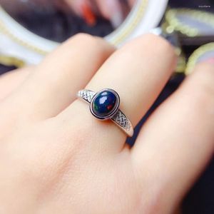 Cluster Rings Natural Black Opal Ring 925 Silver Certified 6x8mm Inlay Holiday Gift For Girls Free Product