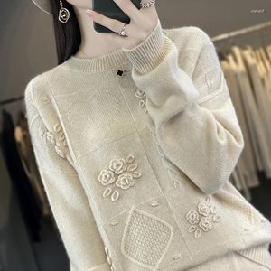 女性用セータースタイリッシュな手作りかぎ針編みのクロシェイターセーター100カシミアスリミングウールベースの女性用汎用性の高いトップ
