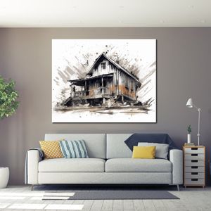 Picture on Canvas Simplicity Wooden House Script Print Post Painting Framed for Office Room Decor