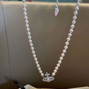 High Edition Western Empress Dowager Necklace Small Sand vivian Hollow out Pearl Necklace Women's Versatile Saturn Necklace Straight