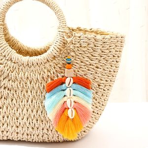 Nuovo portachiavi con frange intrecciate a mano, ciondolo a foglia, borsa multicolore, ciondolo popolare, conchiglia da spiaggia, portachiavi con frange semplici, decorazione