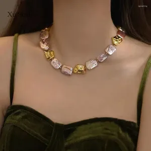Ciondoli Collana di perle quadrate naturali d'acqua dolce a forma irregolare in oro 14 carati progettata dalla minoranza Gioielli barocchi di alta qualità