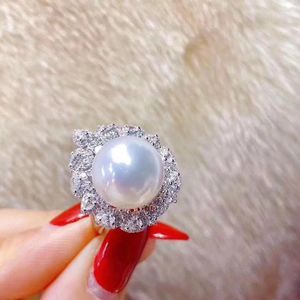 Cluster Rings D116 Fine Pearl Ring Jewelry 925 Sterling Silver Natural Fresh Water 12-11mm White Peals For Women Pearls