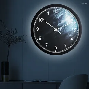 Wall Clocks Smart Voice Control Night Light Clock: Stylish And Luxurious Clock For Living Room - Silent Creative Moon