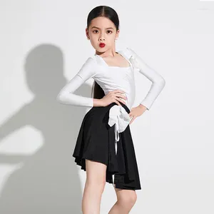 Scene Wear Latin Dance Dress for Girls Chacha Performance Clothing Practice Bodysuit kjol tango Rumba kläder VDB7435