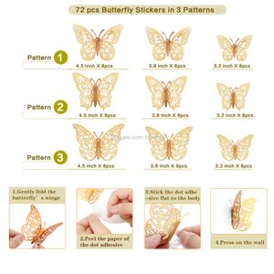 Wall Stickers Gold Butterfly Decorations 3 Sizes 4 Styles 3D Decor Party Birthday Butterflies For Crafts Cake Decorating Room Baby Sho Amm9T