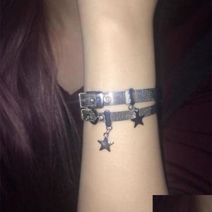 Cadeia Y2K Harajuku Star Charms Cinto de Aço Pulseiras Bangles para Mulheres Egirl Punk Cool Pentagrama Pulseira Na Mão Jóias 230508 Drop Dhbpv