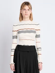 Damenpullover Proenzaschouler Wavy Stripe Rib Knit Top Short Sweater