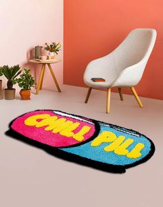 Carpet 3D Cute Chill Pill Rug for Bathroom Bedroom Cool Pill Shaped Area Rug Home Decor Fluffy Oval Bath Carpet Aesthetic Nonslip Mat 231024