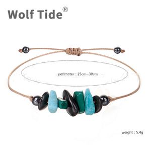 Popular pulseira de pedra natural frisada com cartões Vsco Girl Lucky Friendship Malaquite Fio de cera à prova d'água Pedra de pavão Tianhe Stone Pulseira criativa feminina