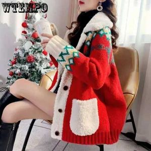 Women's Sweaters WTEMPO Women Fleece Lined Sweaters Christmas Red Knitted Cardigan Thickened Autumn Winter Knitwear Loose Plush Knitted CoatL231024