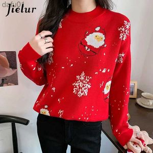 Women's Sweaters Jielur Winter New Santa Claus Christmas Sweater Loose Thick Warm Couple Knitted Sweaters Cartoon Bear Print Cute Pullover FemaleL231024