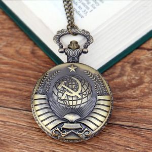 Party Favor 1pcs Vintage USSR Soviet Badges Sickle Hammer Pocket Watch Necklace Bronze Pendant Chain Clock Fashion Emblem Women Men Gift