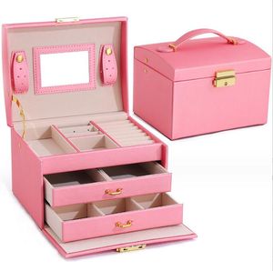 Pu smycken arrangör Box Makeup Organizer Armband Earringing Casket Jewl Box Packaging Case Boxar Halsband Container Collection Gift