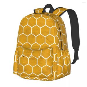 Ryggsäck gula bikupor student hexagonal hexagon ryggsäckar polyester kawaii high school väskor träning kvalitet ryggsäck