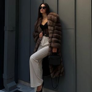 FUR FUR FUA FAUX Winter Jacket for Women Black Real Long Płaszcz z Lapel Luksusowe marki ciepły naturalny płaszcz 231023