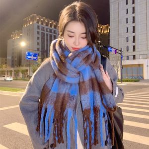 8 färger Imitation Cashmere Plaid Scarf avancerad känsla förtjockad medium lång frans varm halsduk för flickor gåva sjal